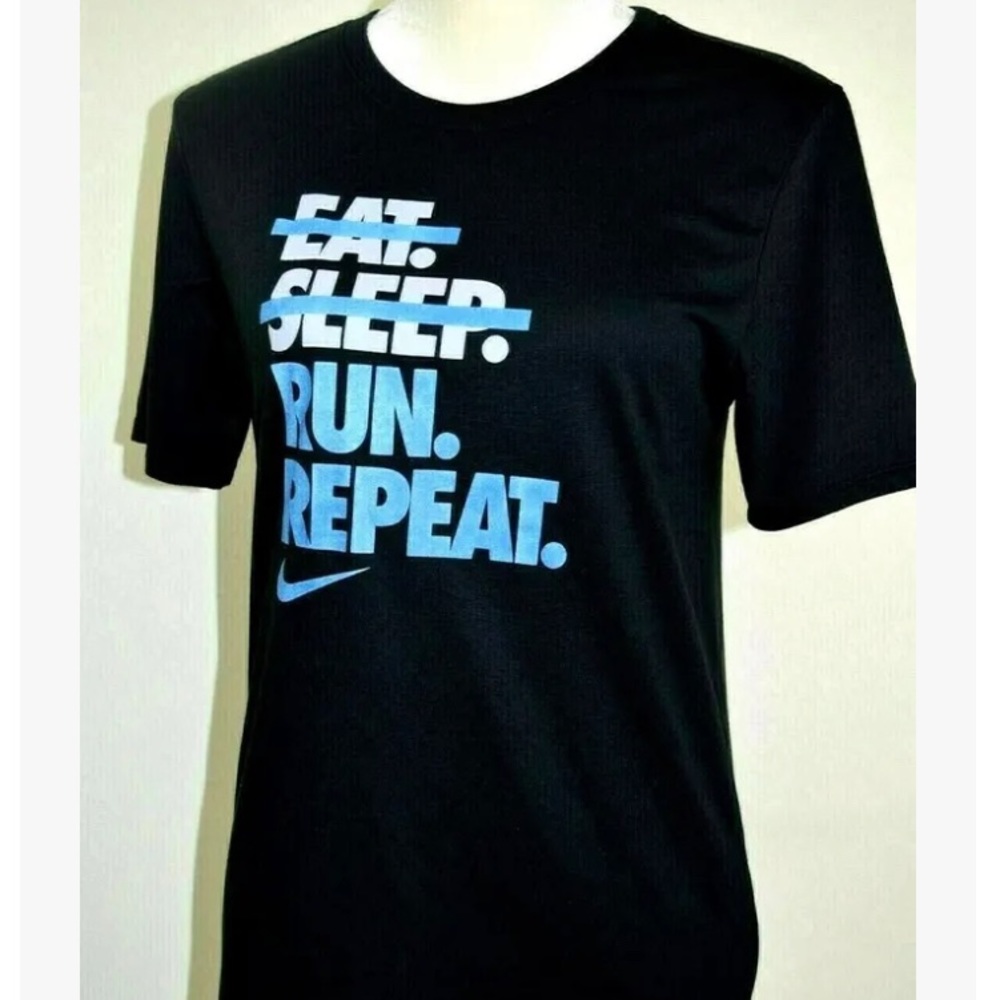 Nike Womens Run DriFit Athletic cut T-shirt Top Black Grey Blue  Activew…